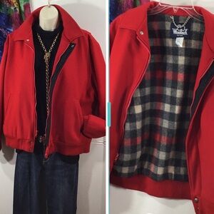 Woolrich vintage 80’s bright red wool zip front bomber jacket L